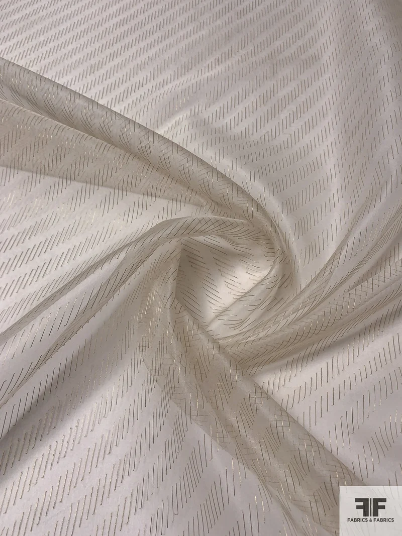 Silk Organza with Gold Lurex Lines - Off-White / Gold