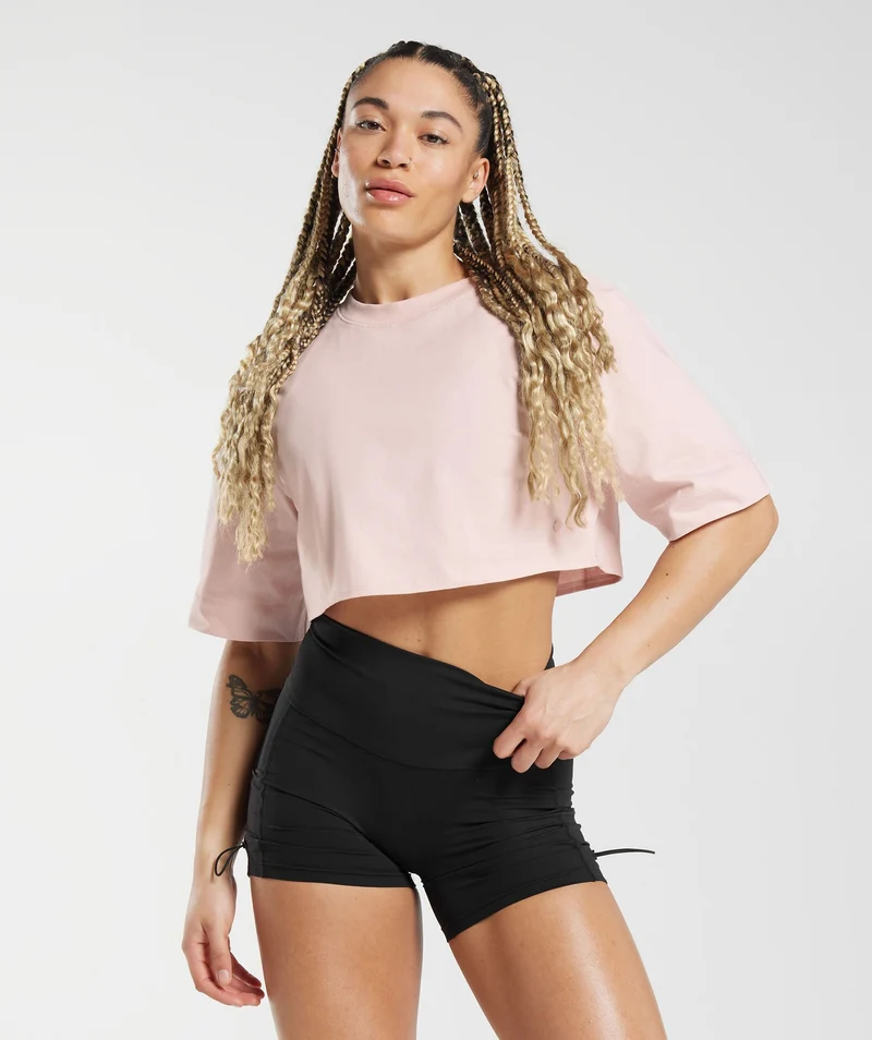 Gymshark Cotton Boxy Crop Top - Misty Pink