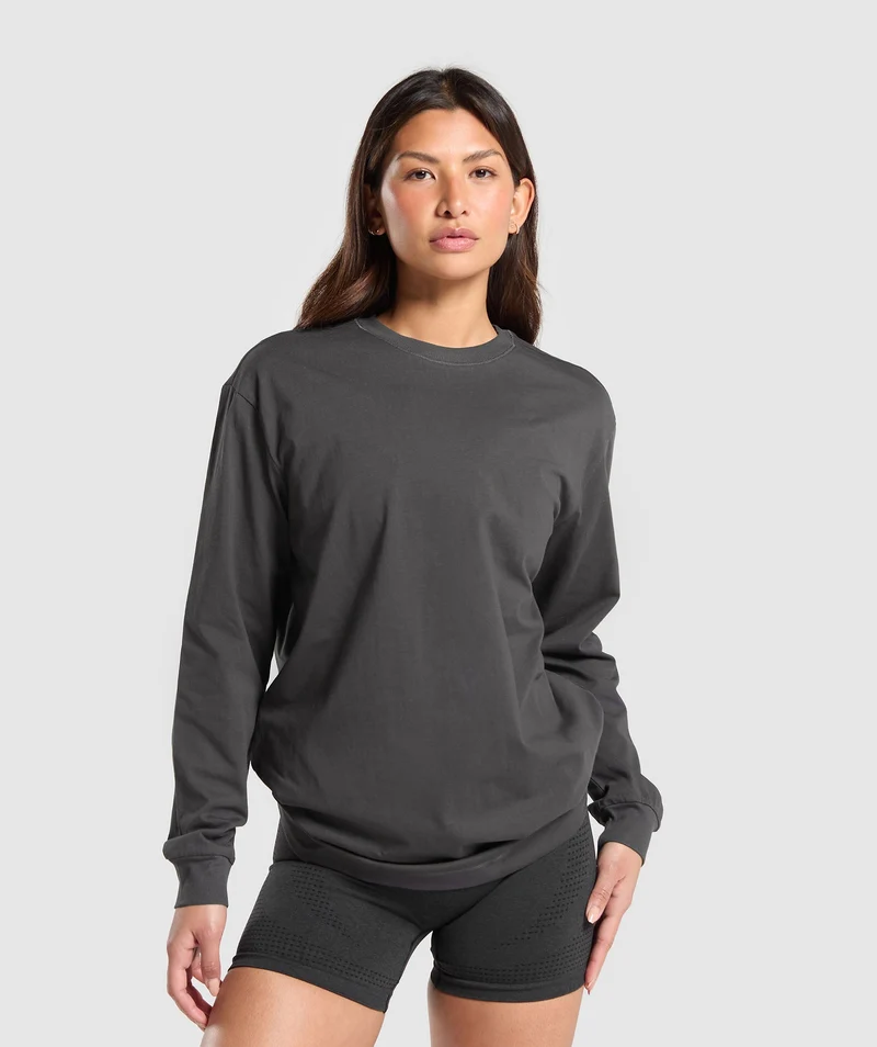 Gymshark Cotton Oversized Long Sleeve Top - Grey