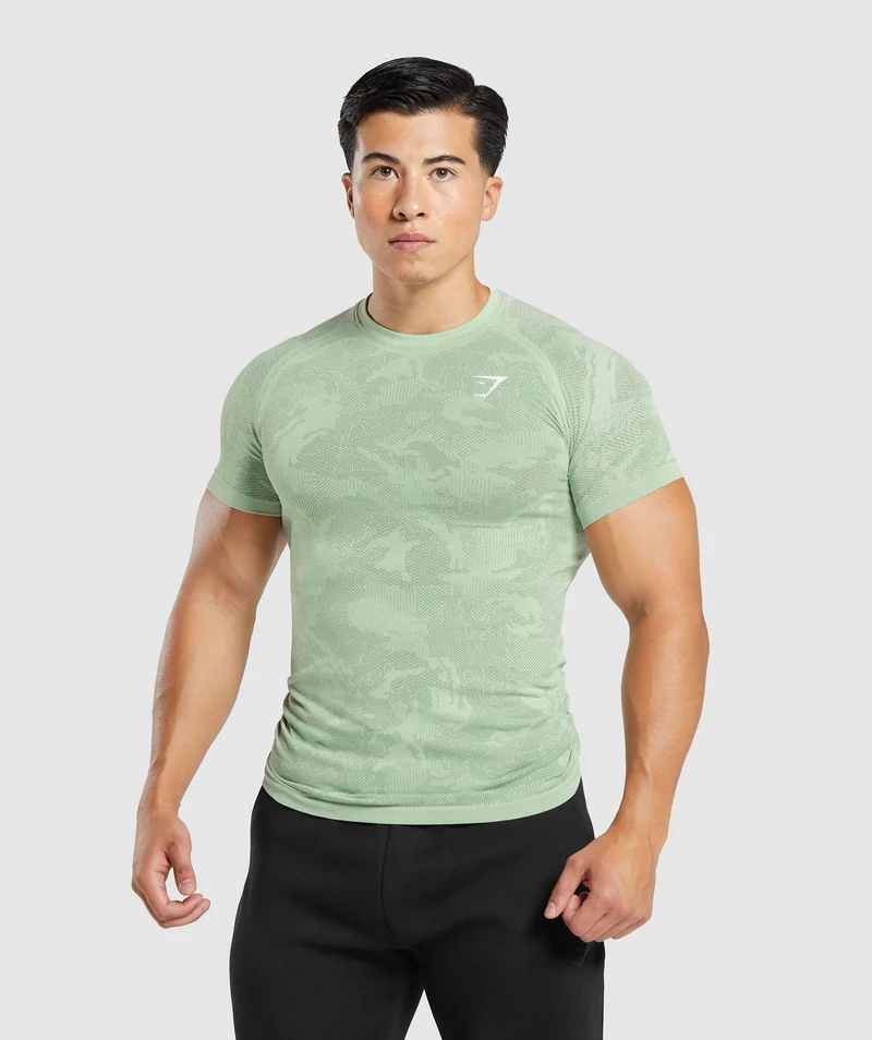 Gymshark Geo Seamless T-Shirt - Flora Green/Willow Green