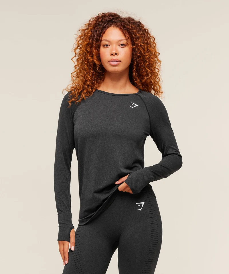 Gymshark Vital Seamless 2.0 Light Long Sleeve Top - Black Marl