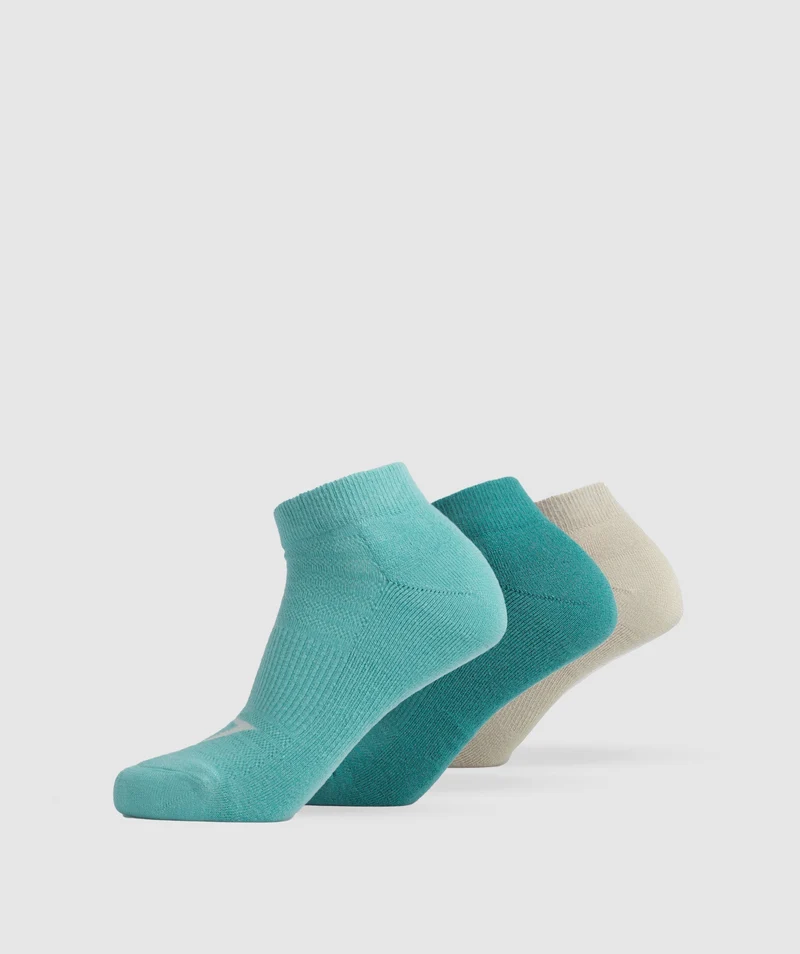 Gymshark Trainer Socks 3pk - Cornflower Blue/Jewel Green/Pebble Grey