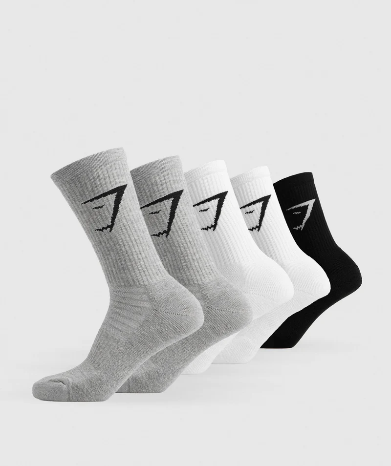 Gymshark Crew Socks 5pk - White/Black/Light Grey Core Marl