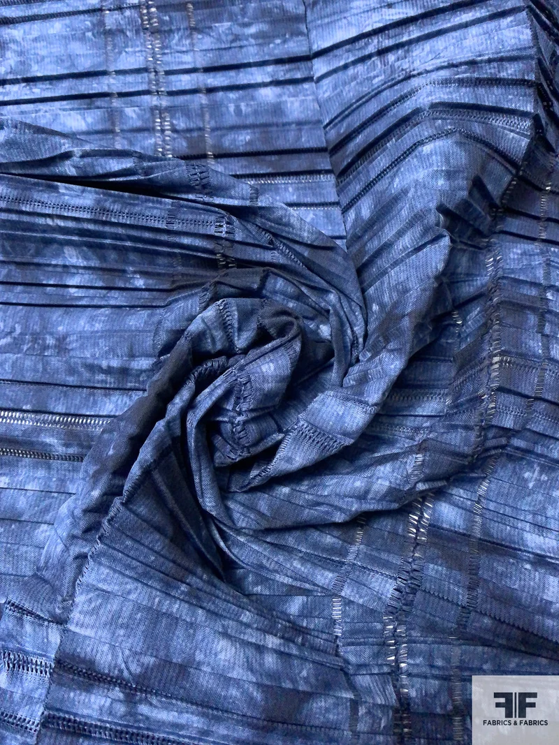 Tie-Dye Printed Pleated Cotton Novelty - Shades of Blue