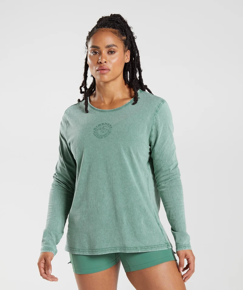 Gymshark Legacy Washed Long Sleeve Top - Green