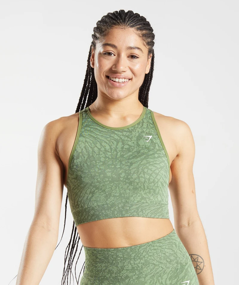 Gymshark Adapt Animal Seamless Sports Bra - Iguana Green/Tea Green