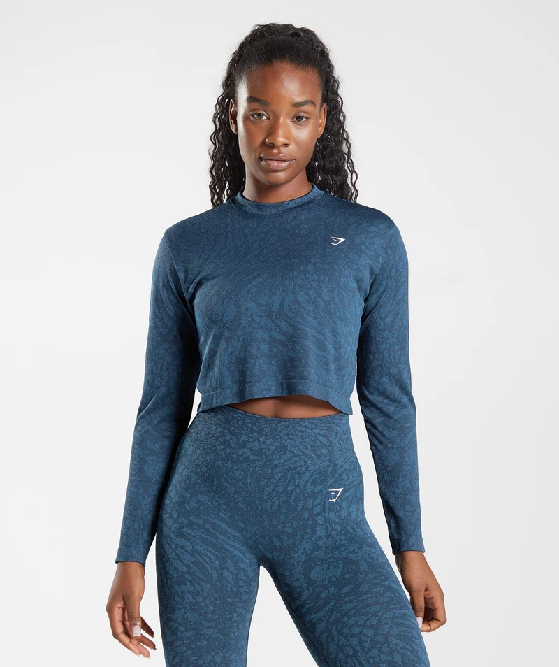 Gymshark Adapt Animal Seamless Long Sleeve Top - Blue