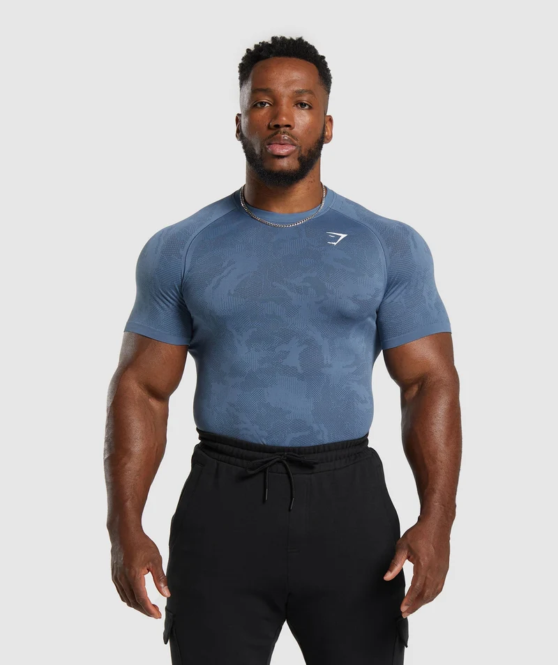Gymshark Geo Seamless T-Shirt - Faded Blue/Titanium Blue