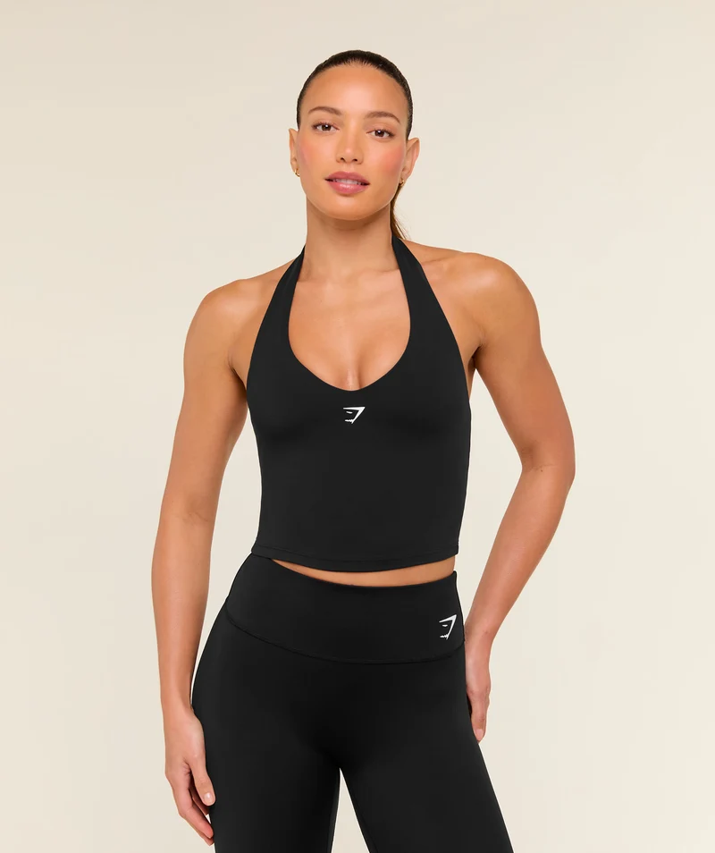 Gymshark Halter Neck Cami with Shelf - Black