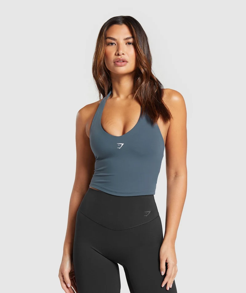 Gymshark Halter Neck Cami with Shelf - Titanium Blue
