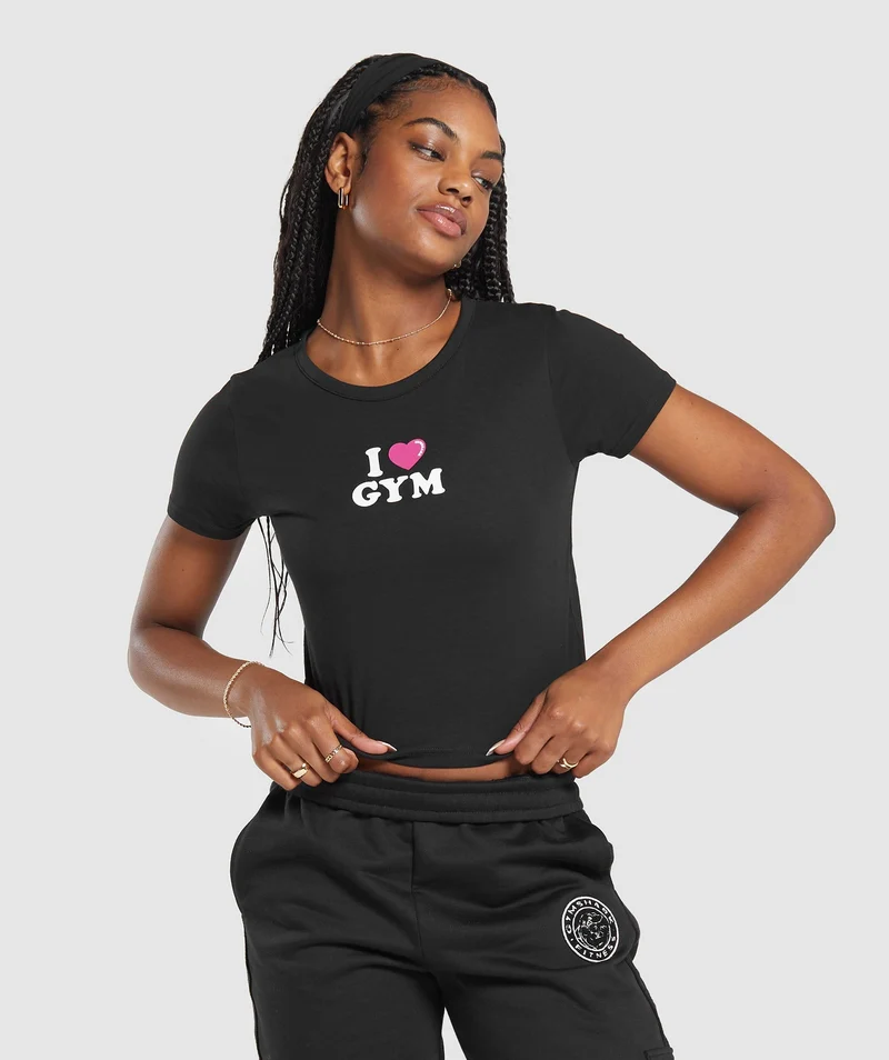 Gymshark I Heart Gym Baby T-Shirt - Black