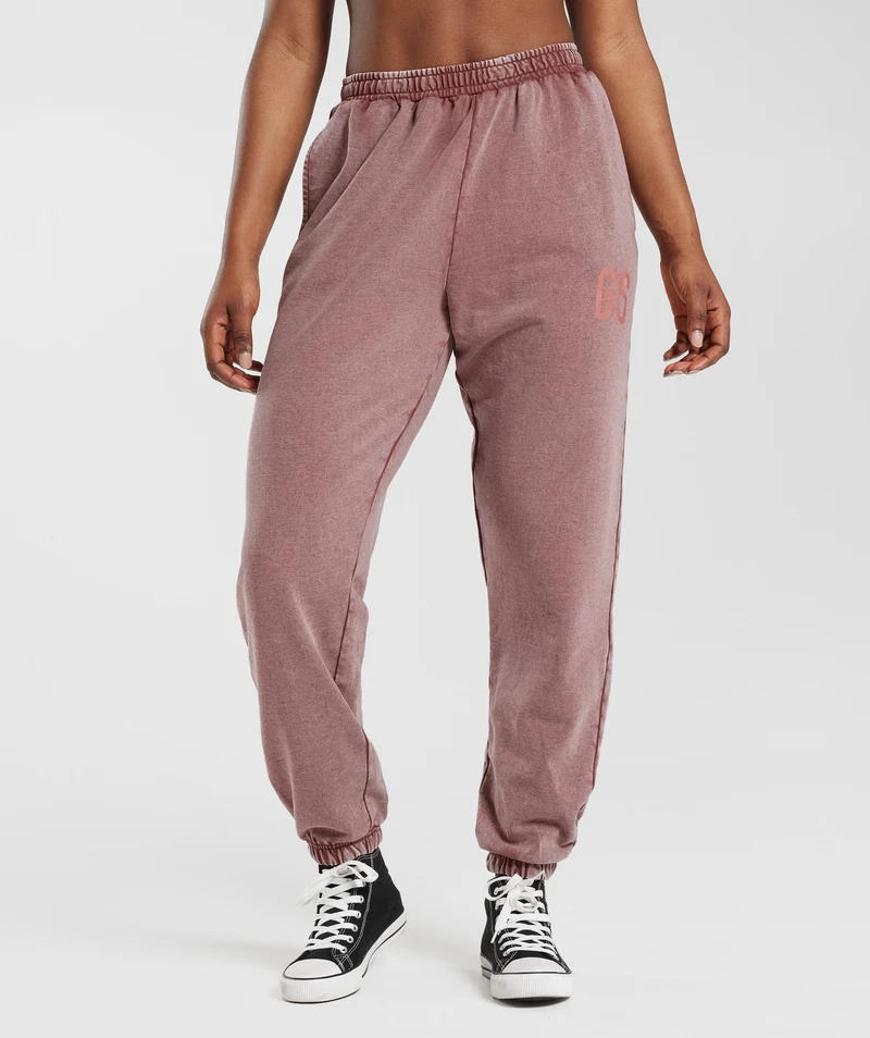 Gymshark Collegiate Joggers - Dusty Maroon/Acid Wash Small Ball