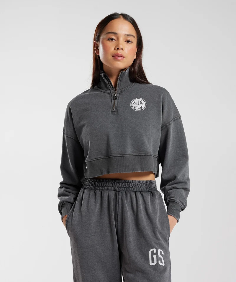 Gymshark Collegiate 1/4 Zip - Silhouette Grey/Acid Wash Small Ball