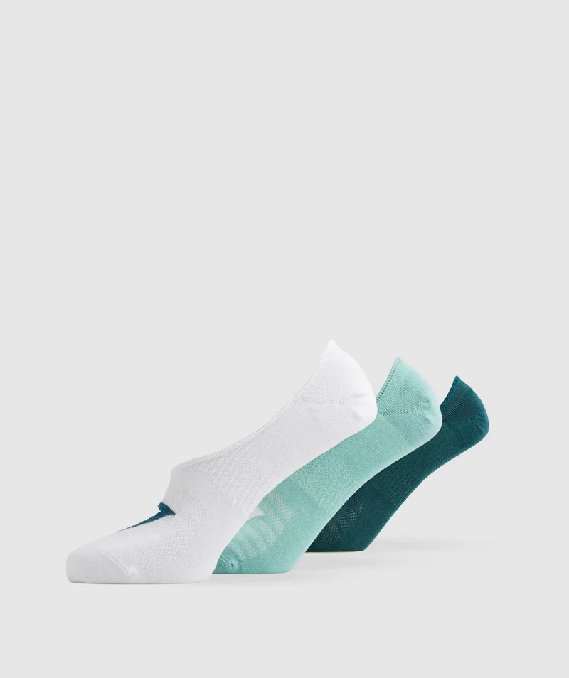 Gymshark No Show Socks 3pk - Winter Teal/Pearl Blue/White