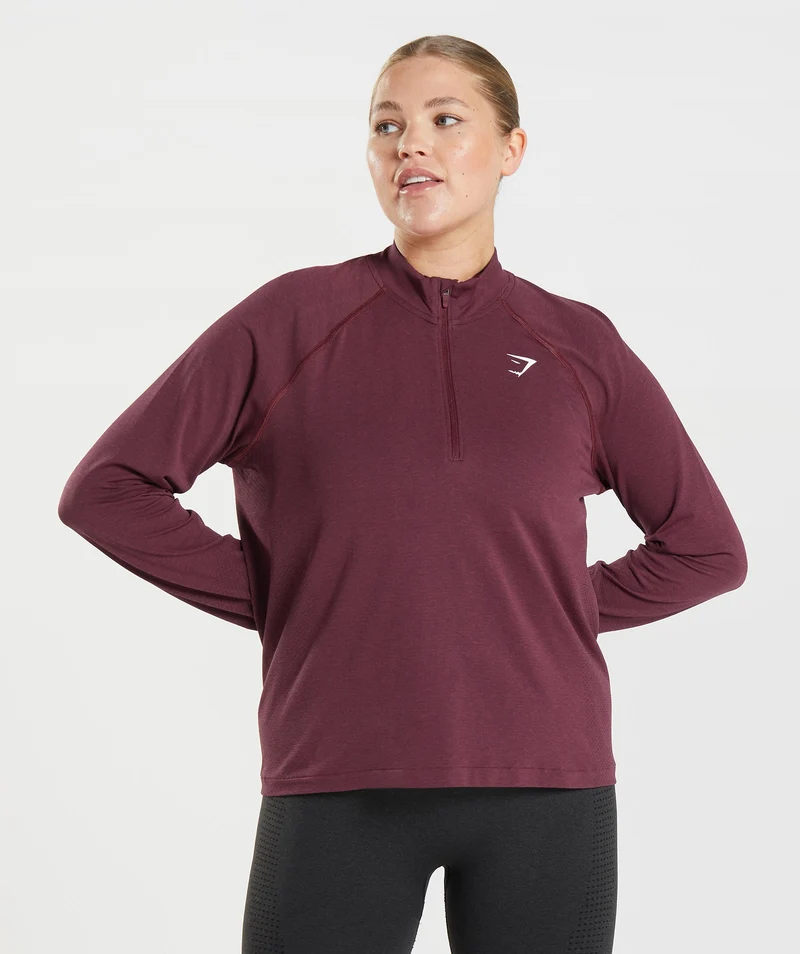 Gymshark Vital Seamless 2.0 1/2 Zip Pullover - Baked Maroon/ Marl