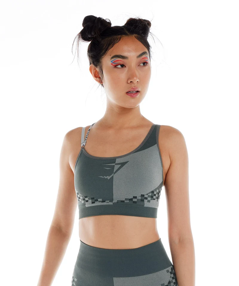 Gymshark Wtflex Cyborg Seamless Sports Bra - Charcoal Grey/Black/ Light Grey