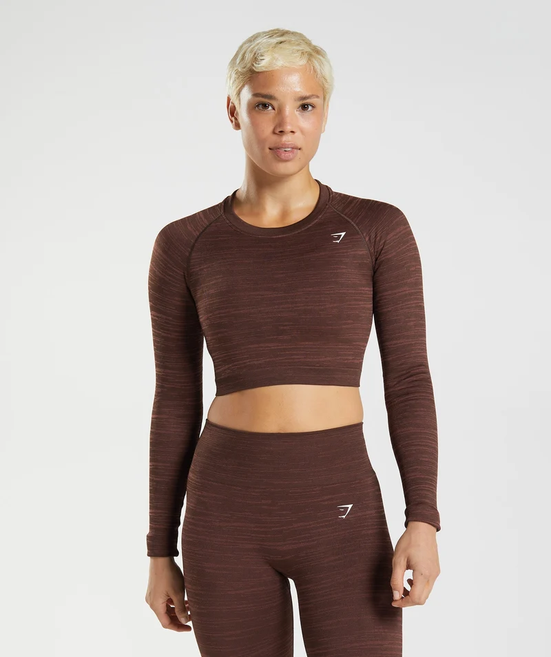 Gymshark Adapt Marl Seamless Long Sleeve Crop Top - Brown