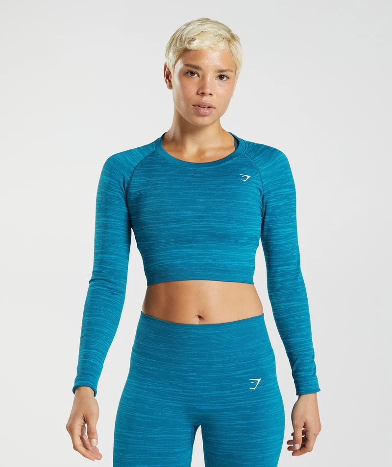 Gymshark Adapt Marl Seamless Long Sleeve Crop Top - Blue
