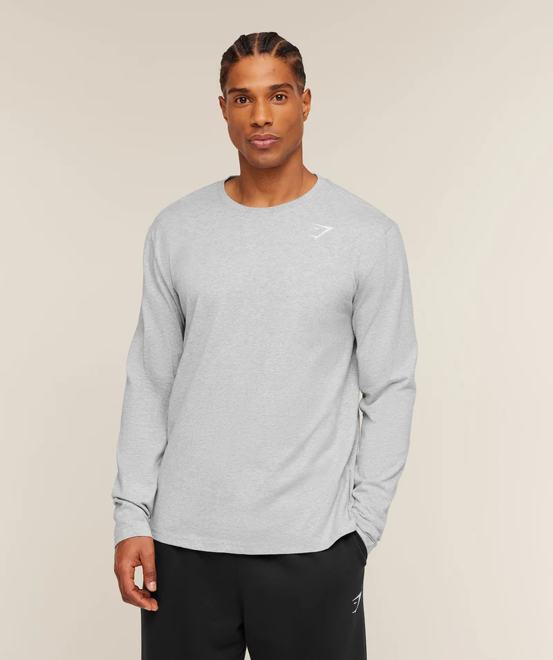 Gymshark Crest Long Sleeve T-Shirt - Light Grey Marl