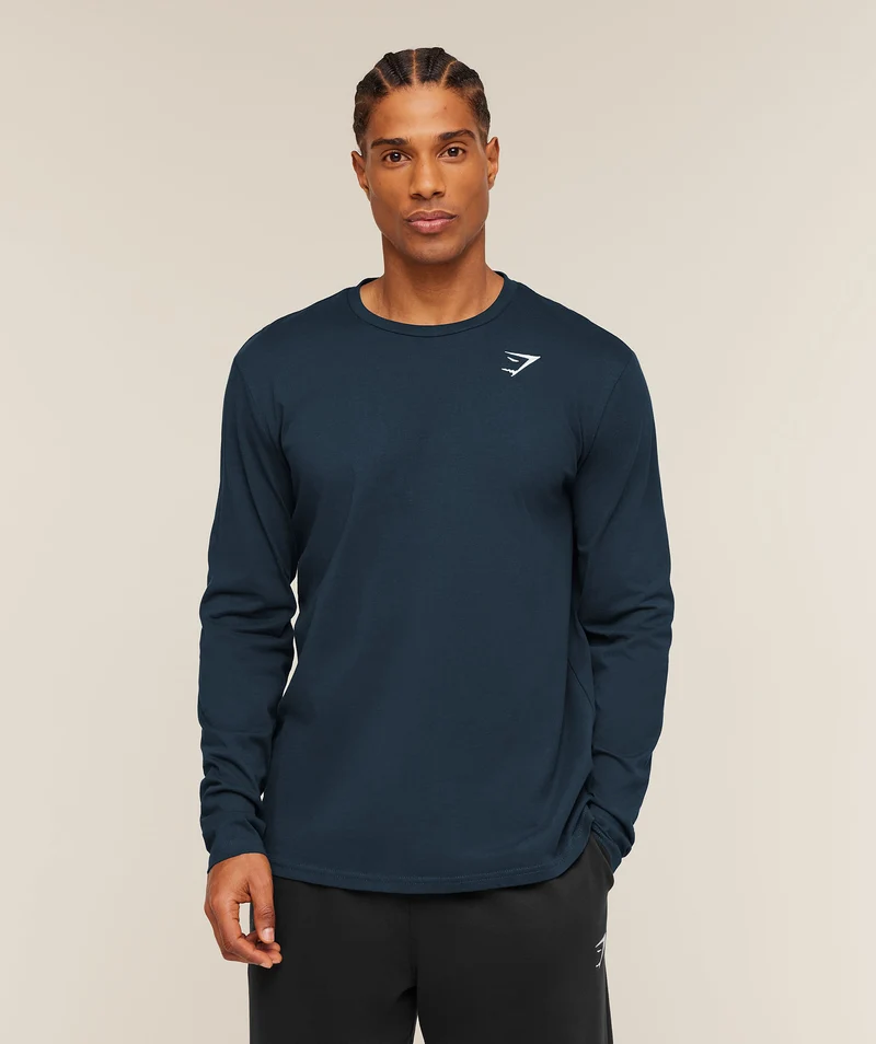 Gymshark Crest Long Sleeve T-Shirt - Navy