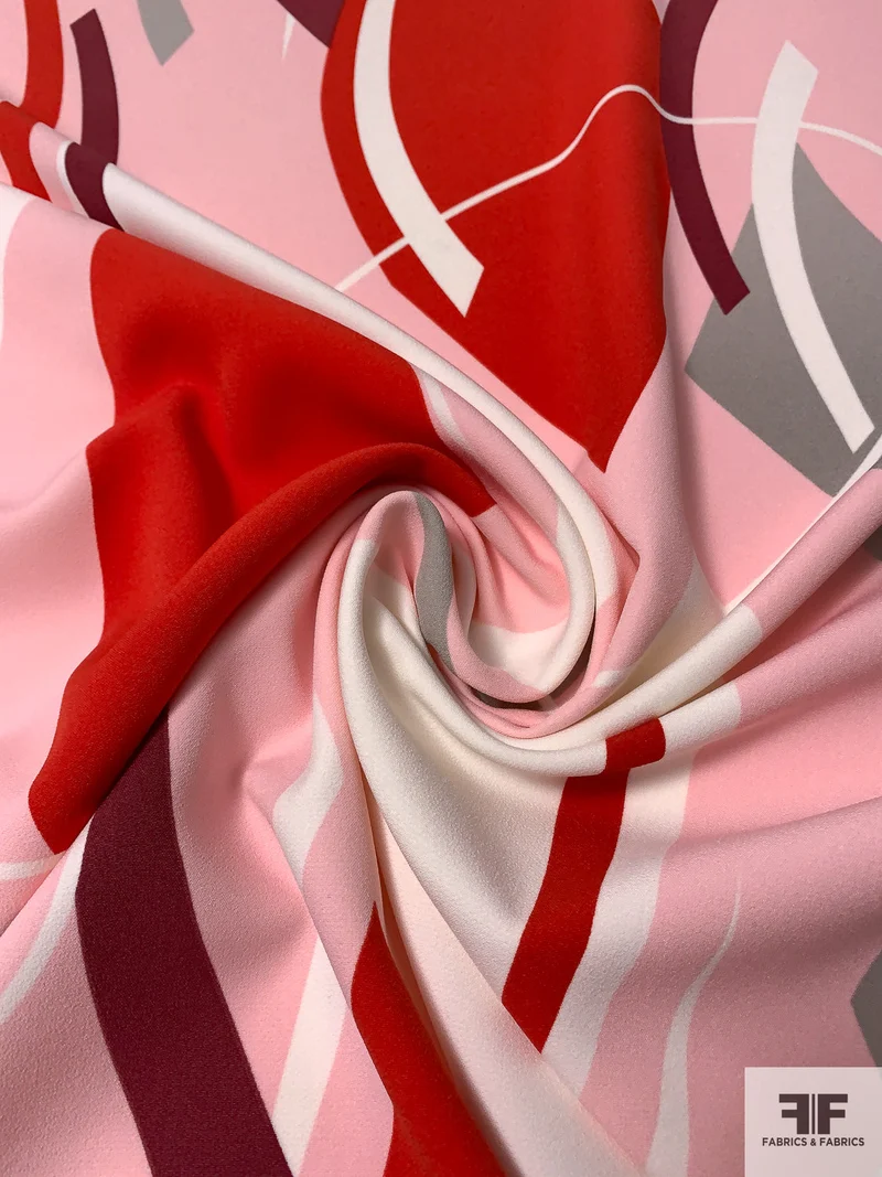 Groovy Geometric Printed Heavy Stretch Polyester Crepe - Baby Pink / Red / Grey / Cranberry