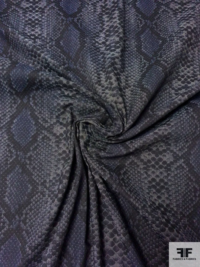 Reptile Pattern Printed Stretch Cotton Denim - Denim Navy / Black / Light Grey