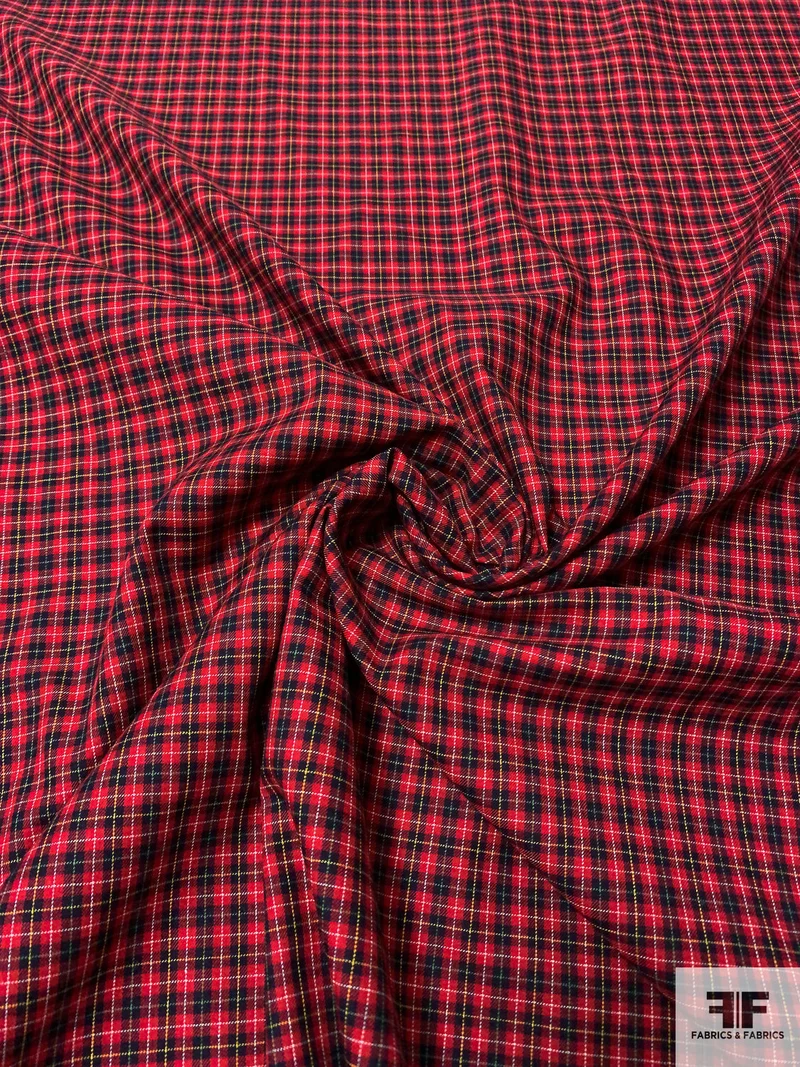 Made in Japan Yarn-Dyed Gingham Plaid Cotton Shirting - Red / Navy / Tangerine / White