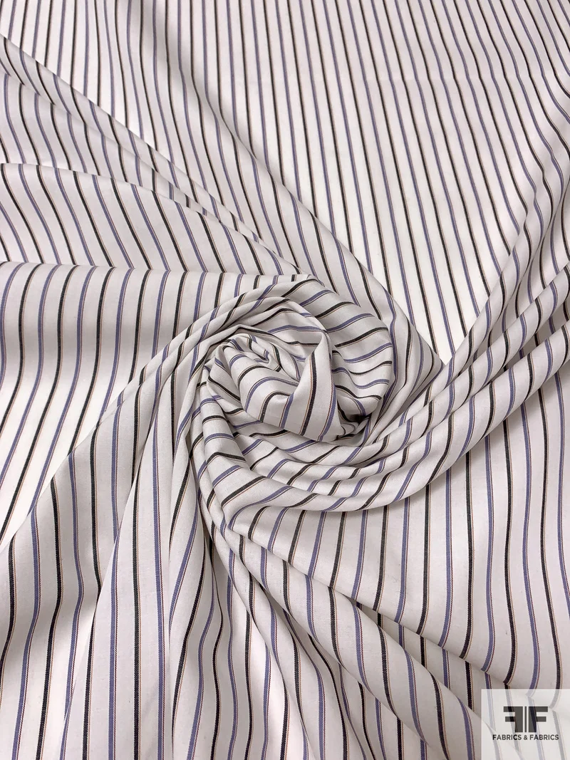 Made in Japan Yarn-Dyed Vertical Striped Cotton Shirting - Off-White / Denim Grey / Lavender