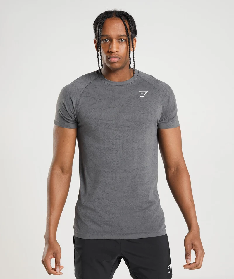 Gymshark Geo Seamless T-Shirt - Charcoal Grey/Black