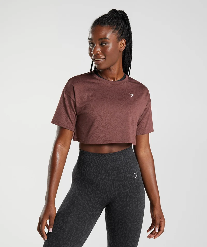Gymshark Adapt Animal Seamless Crop Top - Cherry Brown