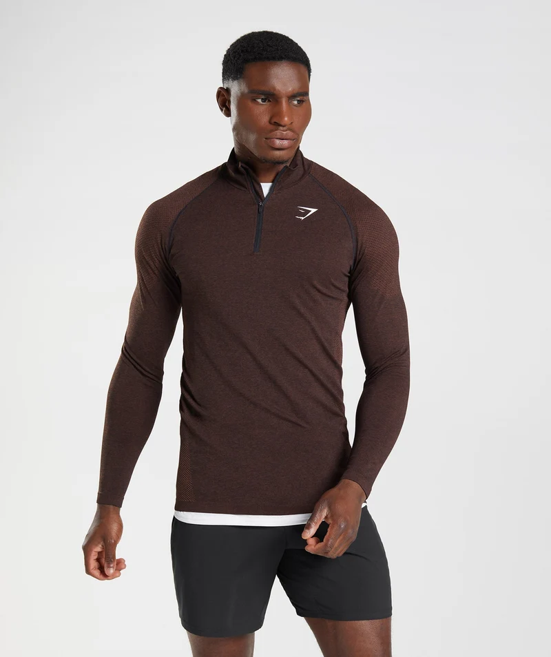 Gymshark Vital Seamless 1/4 Zip - Cherry Brown/Black