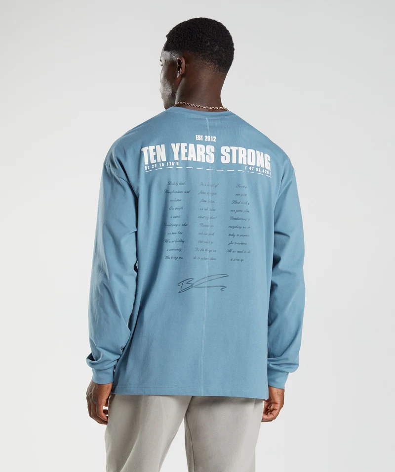 Gymshark GS 10 Year Oversized Long Sleeve T-Shirt - Blue