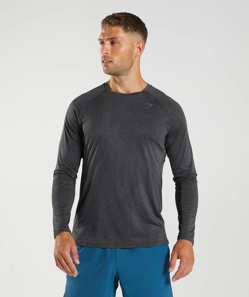Gymshark Apex Long Sleeve T-shirt - Black/Silhouette Grey