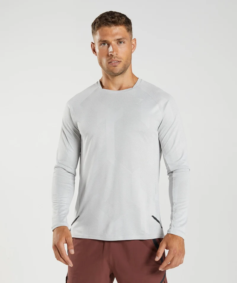 Gymshark Apex Long Sleeve T-shirt - Light Grey/White