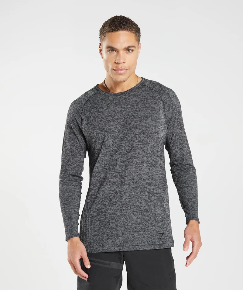 Gymshark Retake Seamless Long Sleeve T-Shirt - Black/White Marl