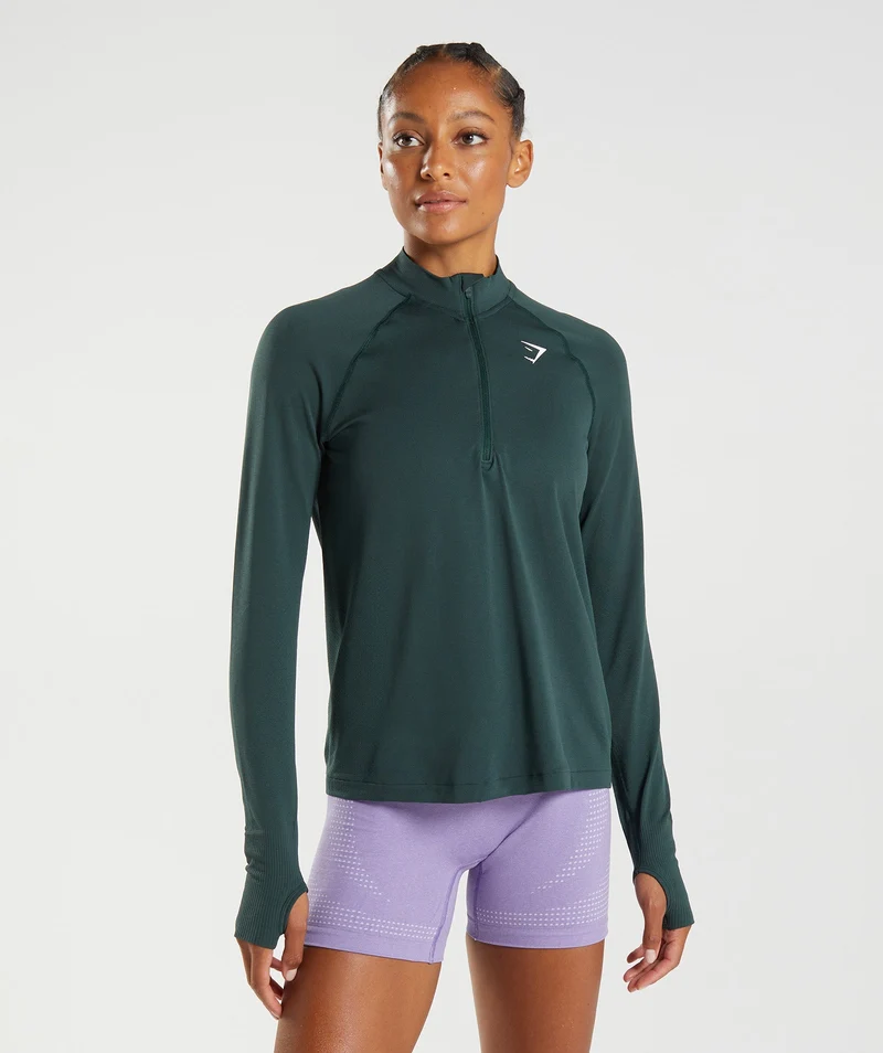 Gymshark Vital Seamless 2.0 1/2 Zip Pullover - Green