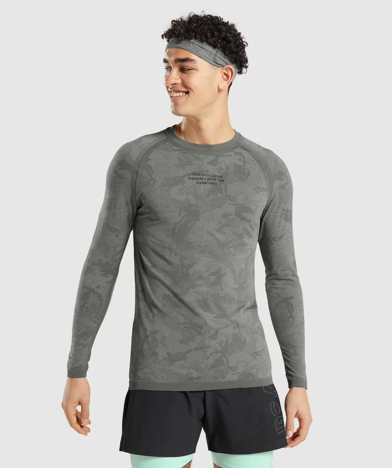 Gymshark Steve Cook Long Sleeve Seamless T-Shirt - Charcoal Grey/Smokey Grey
