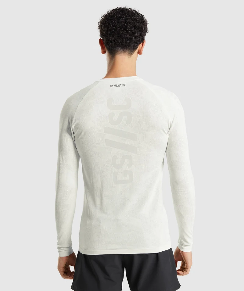 Gymshark Steve Cook Long Sleeve Seamless T-Shirt - Off White/Light Grey