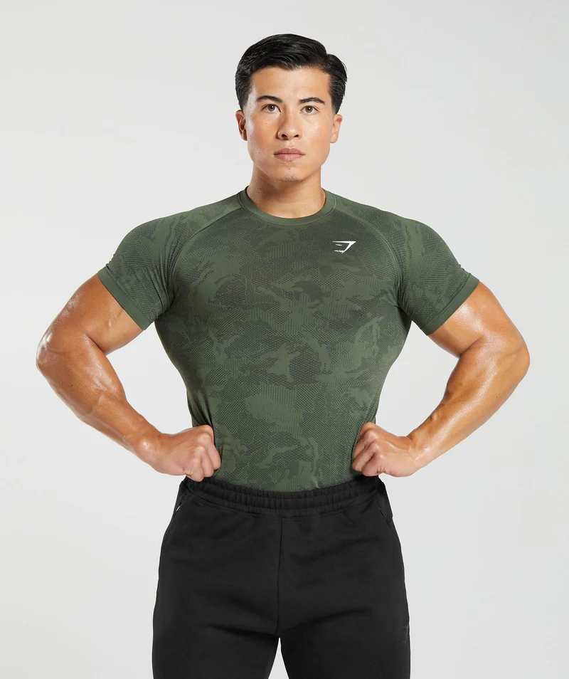 Gymshark Geo Seamless T-Shirt - Core Olive/Black