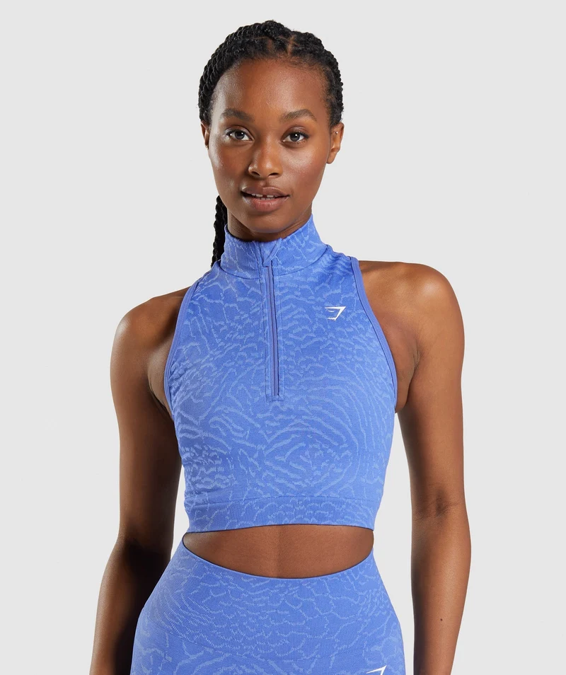 Gymshark Adapt Animal Seamless Crop 1/2 Zip - Blue