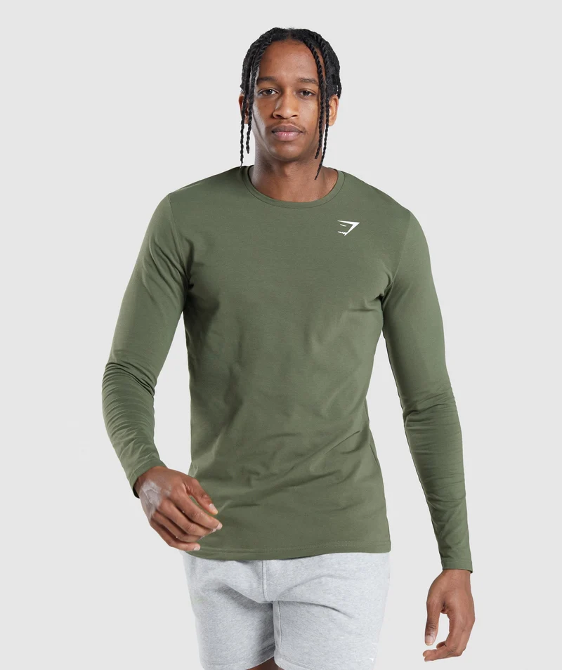 Gymshark Essential Long Sleeve Slim T-Shirt - Core Olive
