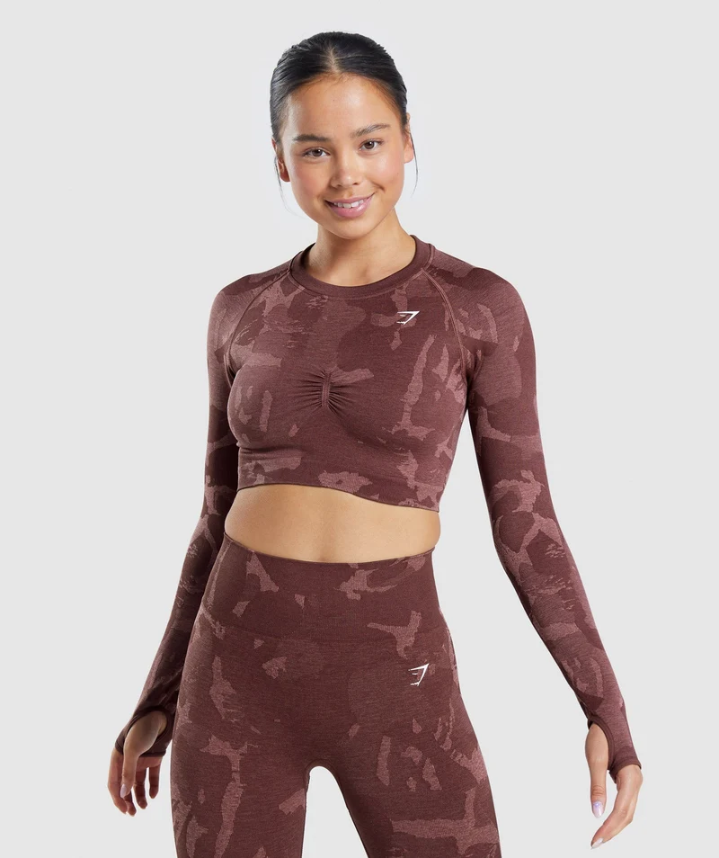 Gymshark Adapt Camo Seamless Long Sleeve Crop Top - Brown