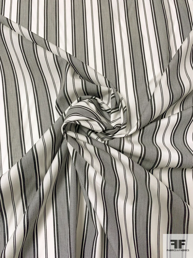 Vertical Multi-Size Striped Yarn-Dyed Cotton Shirting - Dark Grey / Off-White
