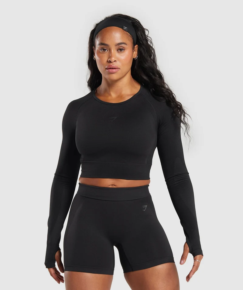 Gymshark Flex Long Sleeve Crop Top - Black