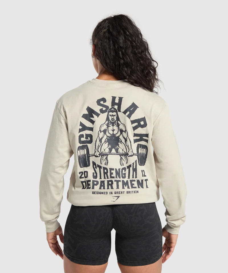 Gymshark Strength Department Graphic LS Top - Pebble Grey