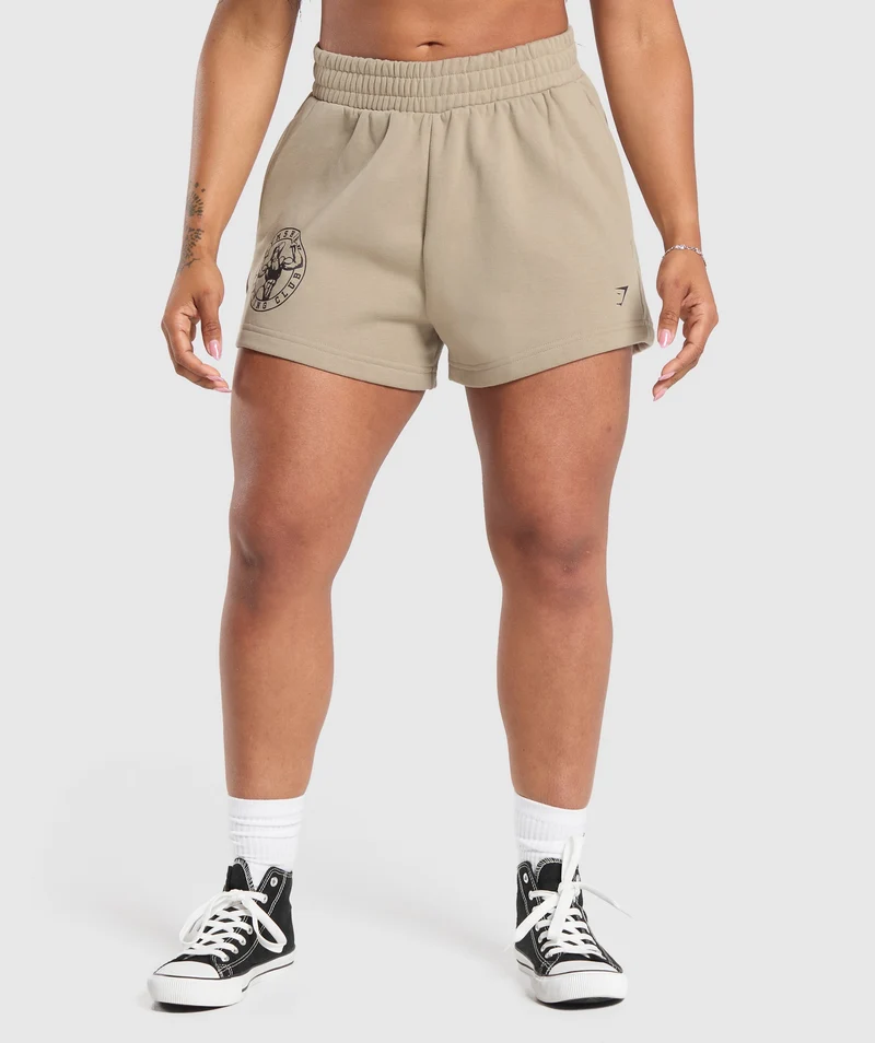 Gymshark Strong Girl Lifting Club Graphic Shorts - Sand Brown