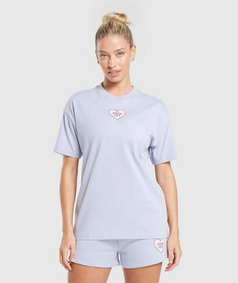 Gymshark Love Hearts Oversized T-Shirt - Silver Lilac