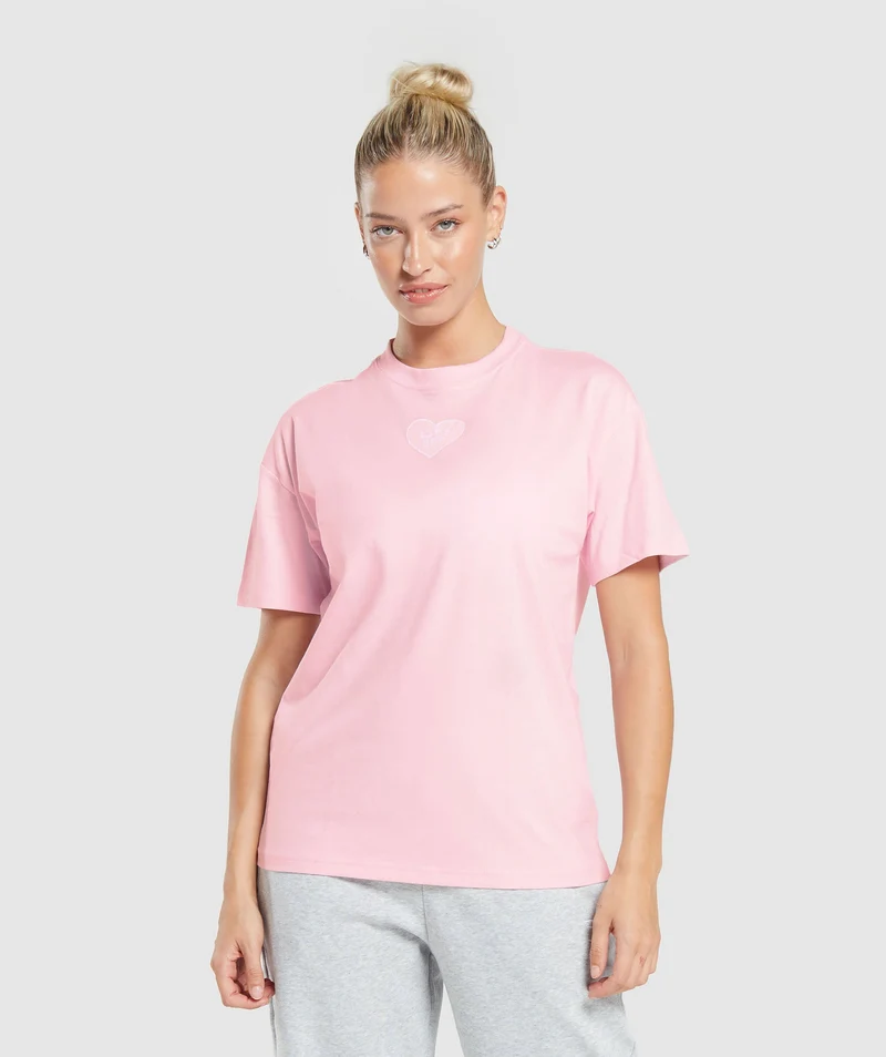 Gymshark Love Hearts Oversized T-Shirt - Dolly Pink