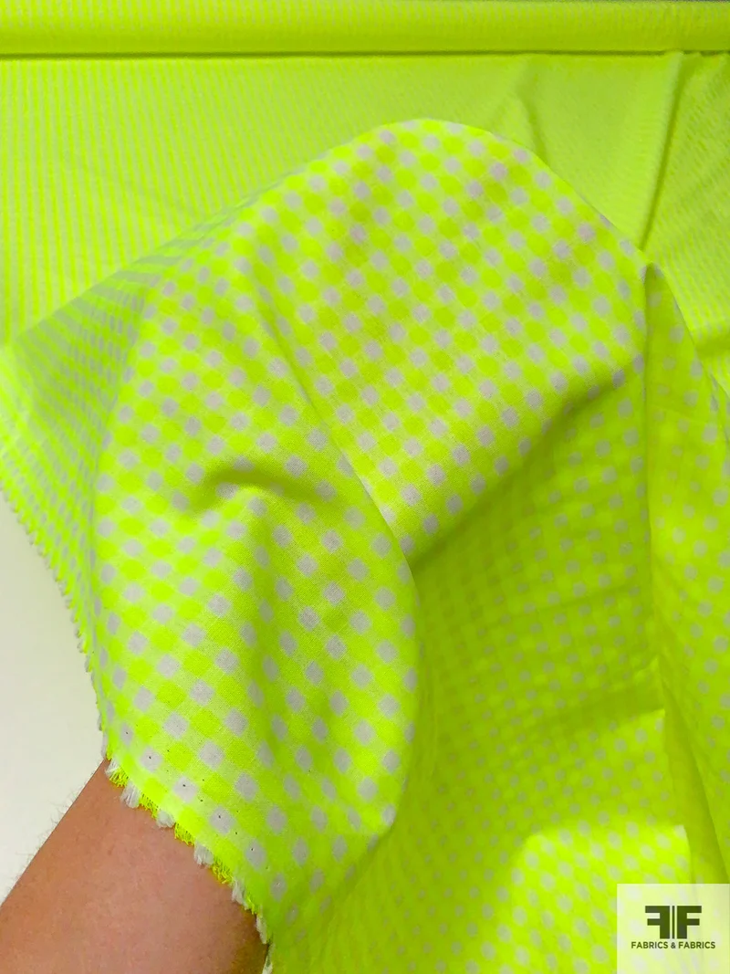 Prabal Gurung Yarn-Dyed Gingham Check Cotton Blend Poplin - Neon Flourescent Yellow / Off-White