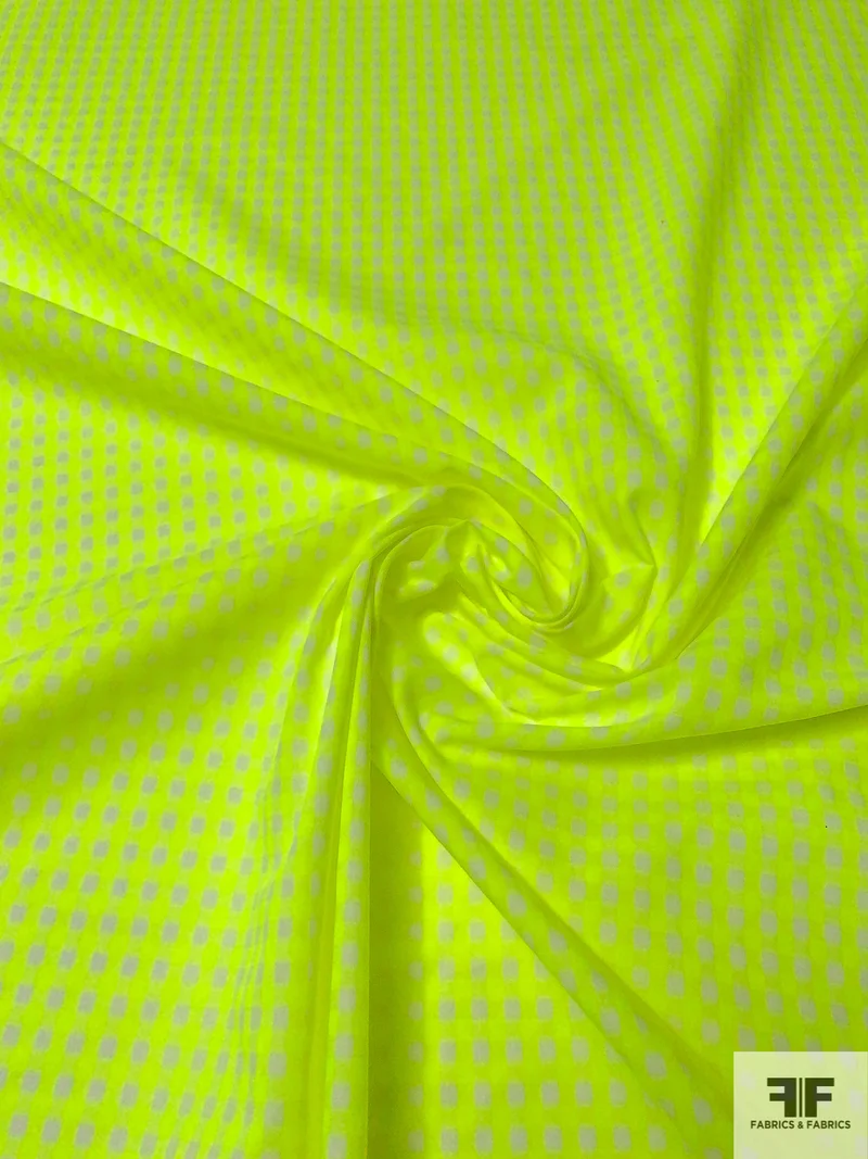 Prabal Gurung Yarn-Dyed Gingham Check Cotton Blend Poplin - Neon Flourescent Yellow / Off-White